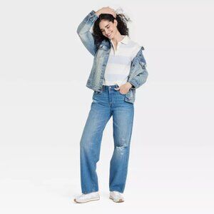 Universal Thread 90s Baggy Jeans 0 Womens Mid Rise Cotton Medium Wash Blue Denim